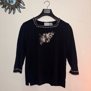 Alfred Dunner Black Top with Gold Embellishments